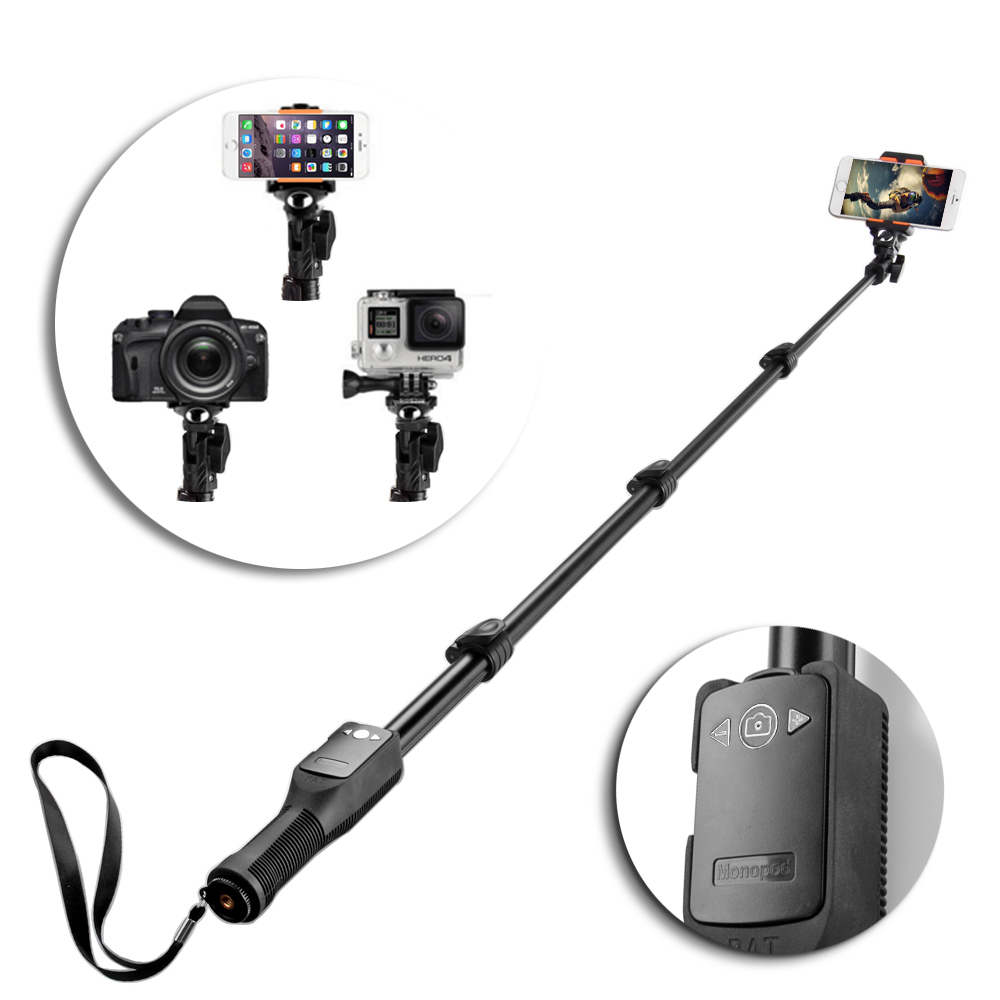 Professional Selfie Stick - Heavy Duty Sports Handheld Extendable Self-Portrait Monopod with Removable Bluetooth Wireless Remote Control Shutter for GoPro DSLR Camcorder iPhone 6s 6 Plus Android