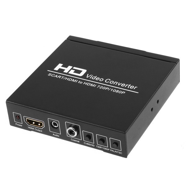 SCART to HDMI Converter Video Audio Adapter Box with SCART/HD Switch, PAL/NTSC Video Scaler,  1080P/720P Upscaler Support HDMI Connector Output, 3.5mm AUX Jack and Coaxial Audio Output