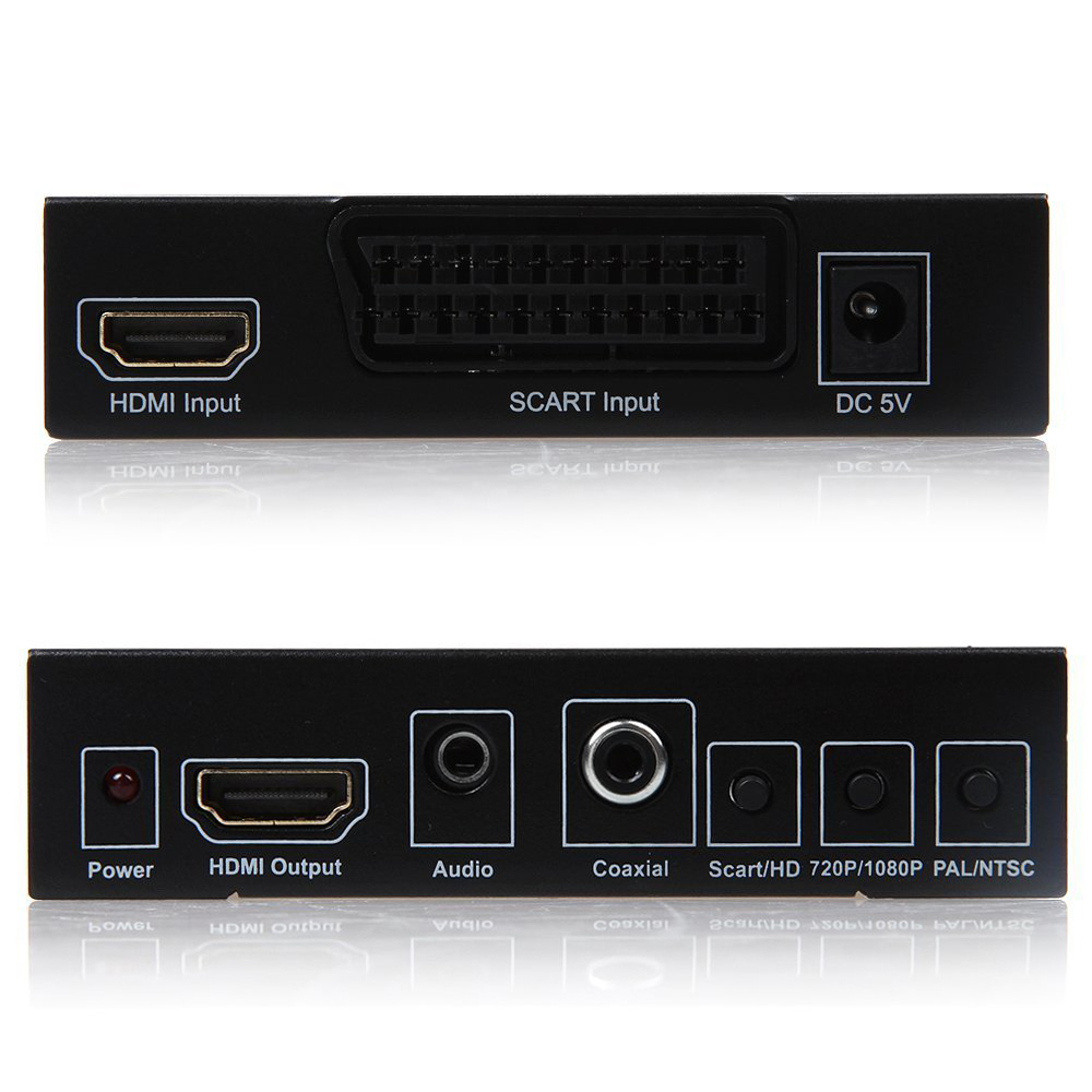 3.5mm AUX & coaxial audio out: SCART audio is integrated into HDMI out as well as pass-through to headphone jack and coaxial out