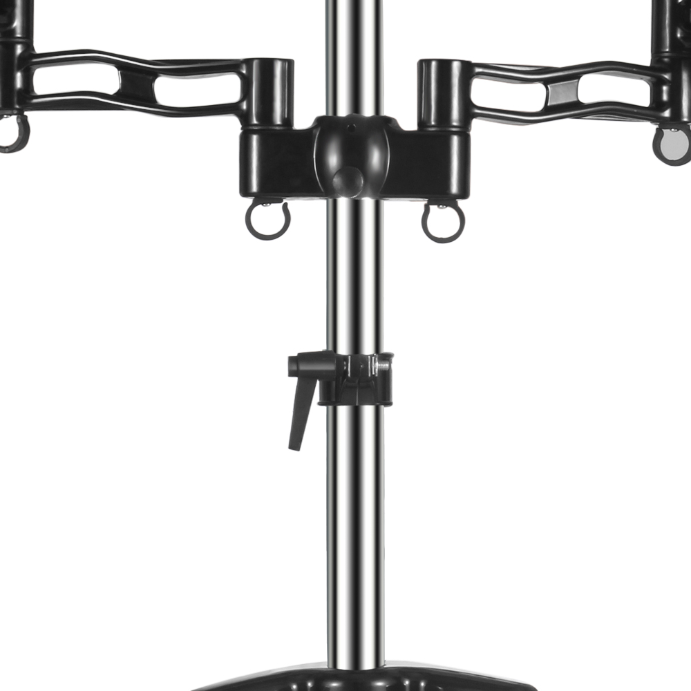 The articulating monitor arms are flexible with a firm resistance, ensuring that the monitors will held up securely. Each arm ends with a VESA attachment mount which supports 100mm and 75mm connections and can be rotated 360 degree, tilted +/-15 degree and turned 360 degree as well as height adjustable to ensure the two monitors are aligned