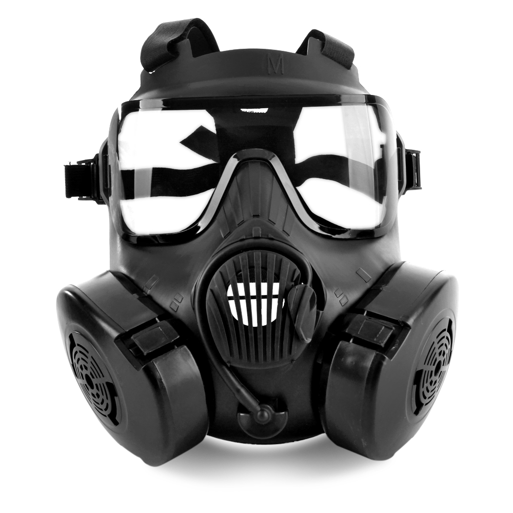 Tactical Airsoft Protection Paintball Dual Fans M50 Gas Mask Style Full Face Skull Safety Guard Black