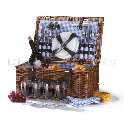 Picnic Basket for 4 Picnic Basket Hamper Set w/ Tableware Plates
