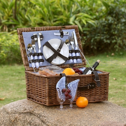 Picnic Basket for 4 Picnic Basket Hamper Set w/ Tableware Plates