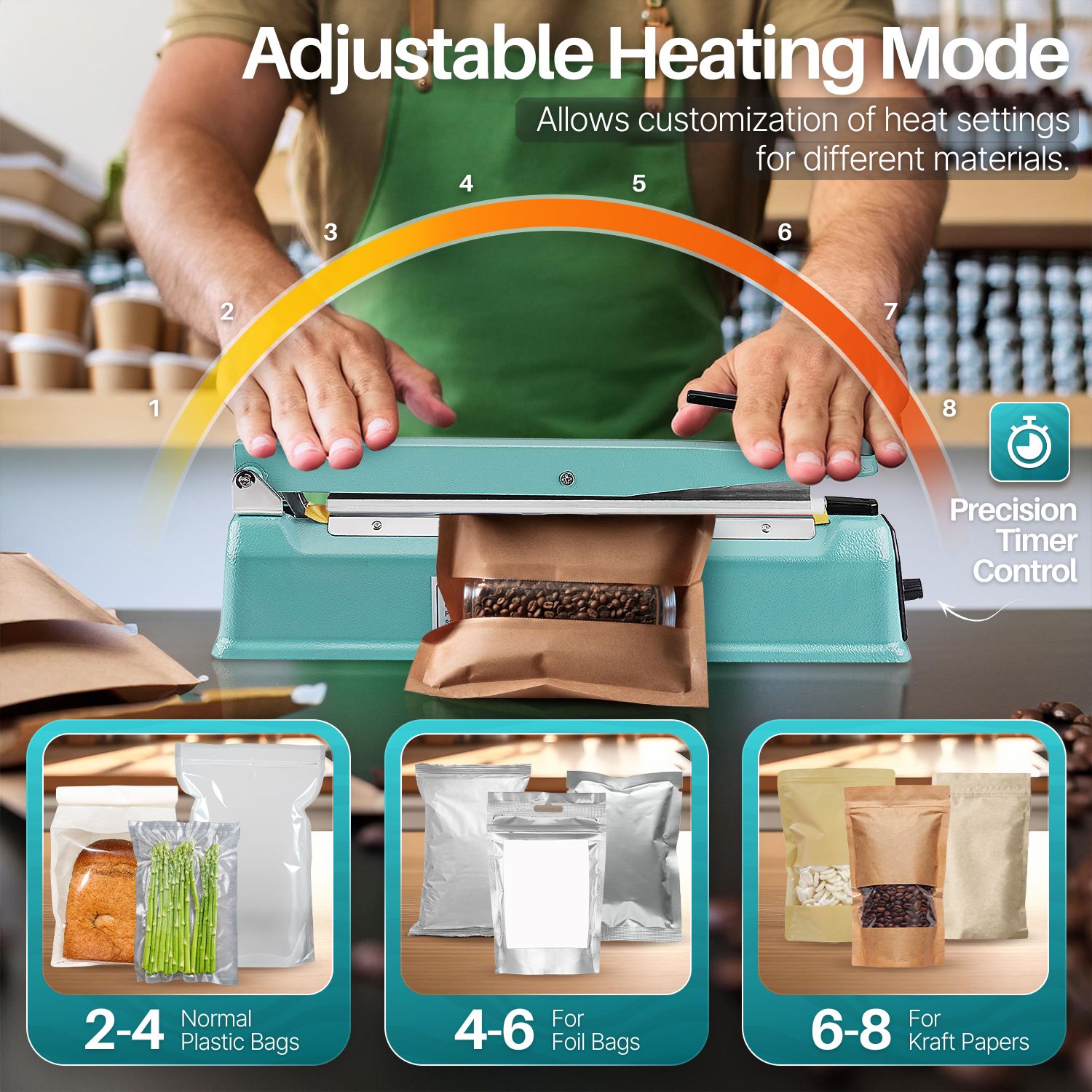 Durable and Safe: Built with an anti-rust aluminum case and a heat and electricity-resistant handle, this Impulse heat Sealer offers longevity, bag sealer heat seal for continued high performance