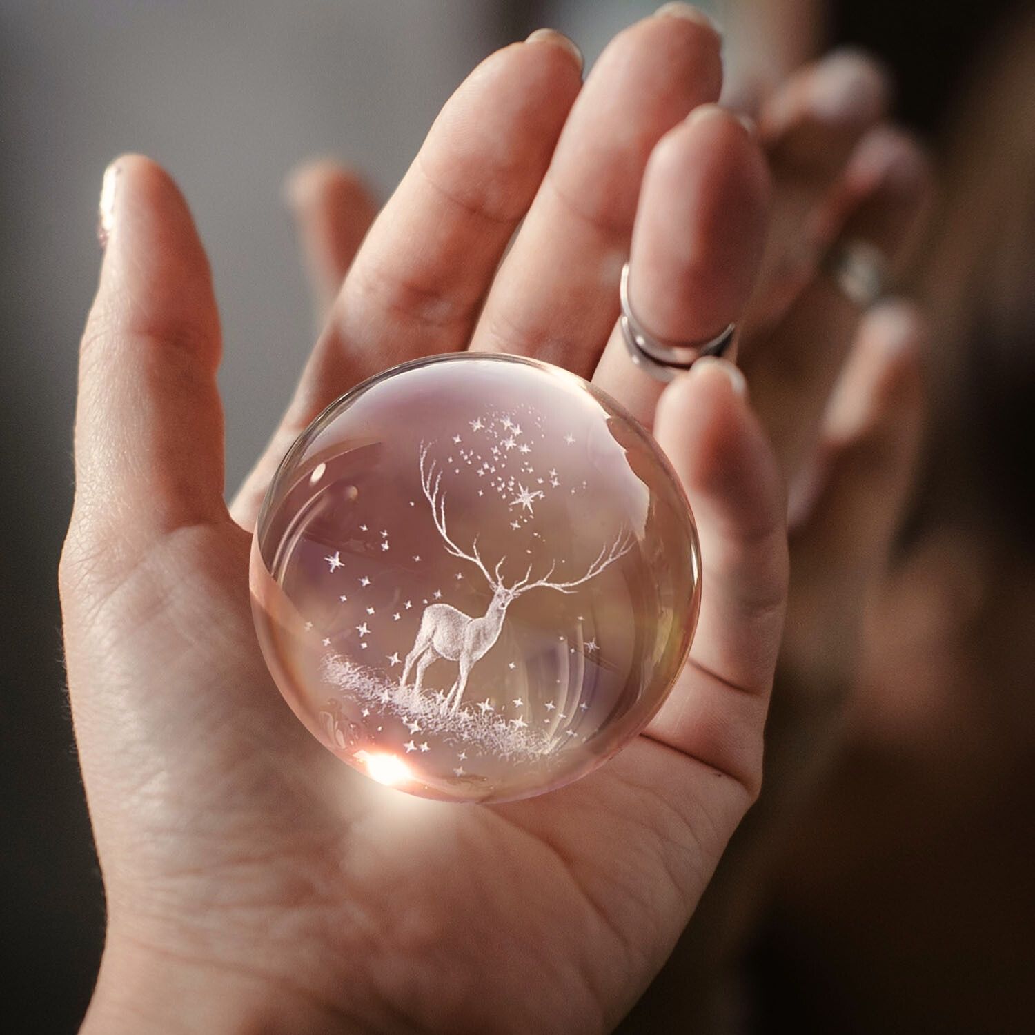 Sustainable Craftsmanship - Constructed from resilient beech wood and premium crystal, this 3D crystal ball Elk night light combines durability with a touch of sustainability