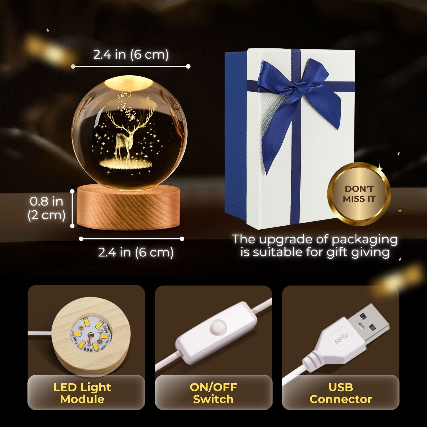 Convenient Powering - The 3d Elk lamp operates via a USB power supply, offering easy and accessible powering options whether at home, in the office, or a dorm room