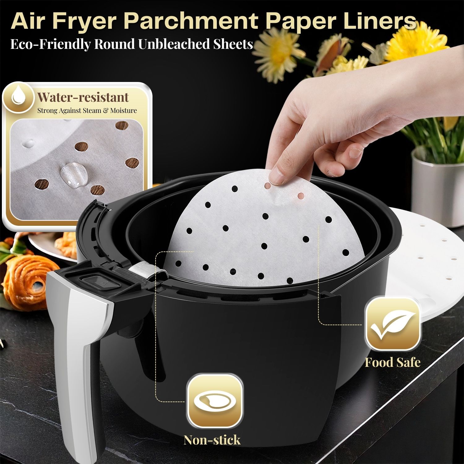 Air Fryer Perforated Parchment Paper Sheets Liners 7.5 inch 100 Sheet 5