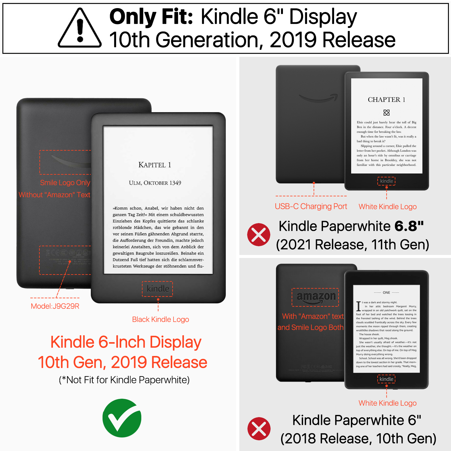 Compatible with Kindle 10th Generation Case: Designed specifically with Auto Wake/Sleep for Amazon All-New Kindle E-reader (6" Display, 10th Generation 2019 Release)