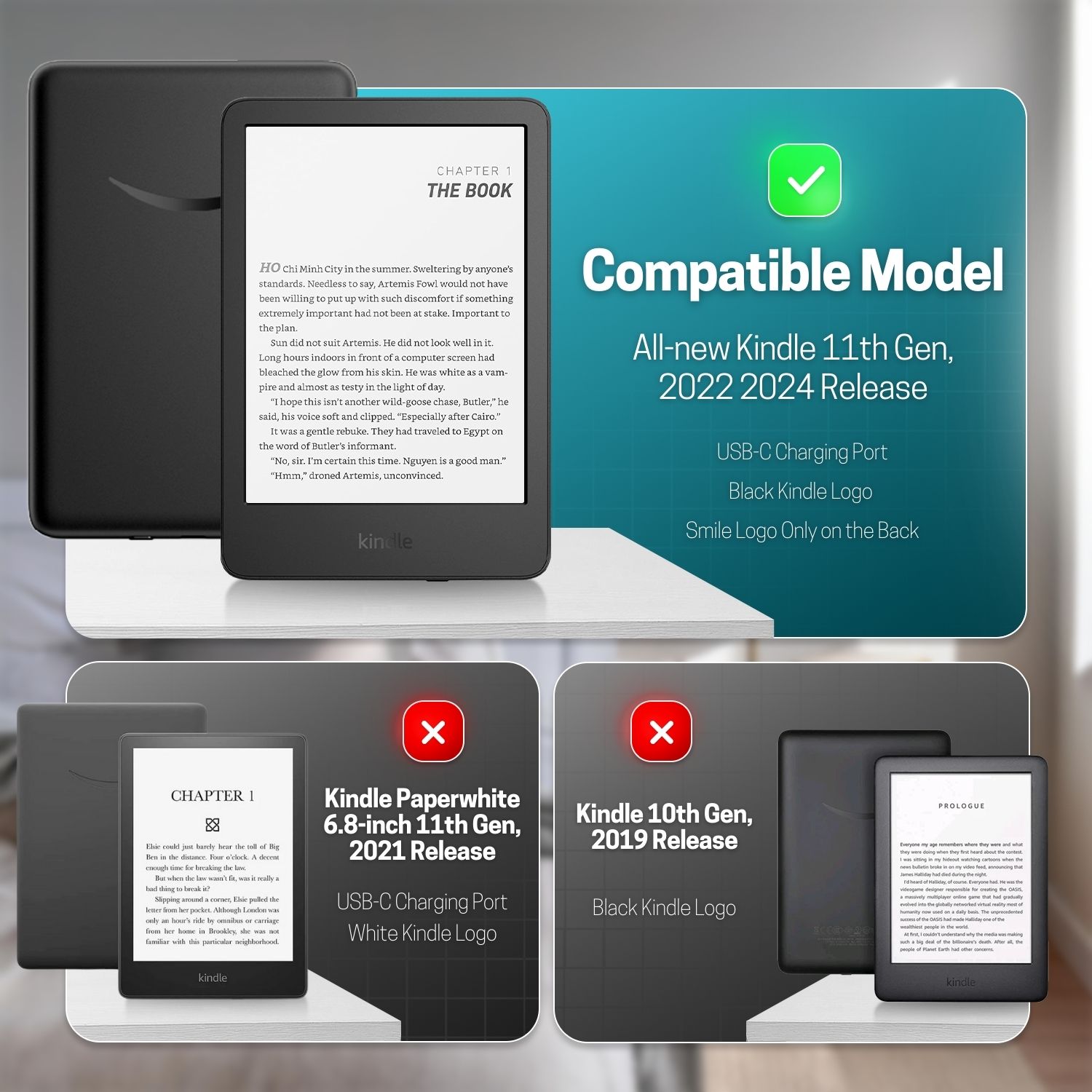 Compatible with Kindle 11th generation 2024 case 6 inch: Designed specifically with Auto Wake/Sleep for Amazon All-New Kindle E-reader (6" Display, 11th Generation 2024 Release)