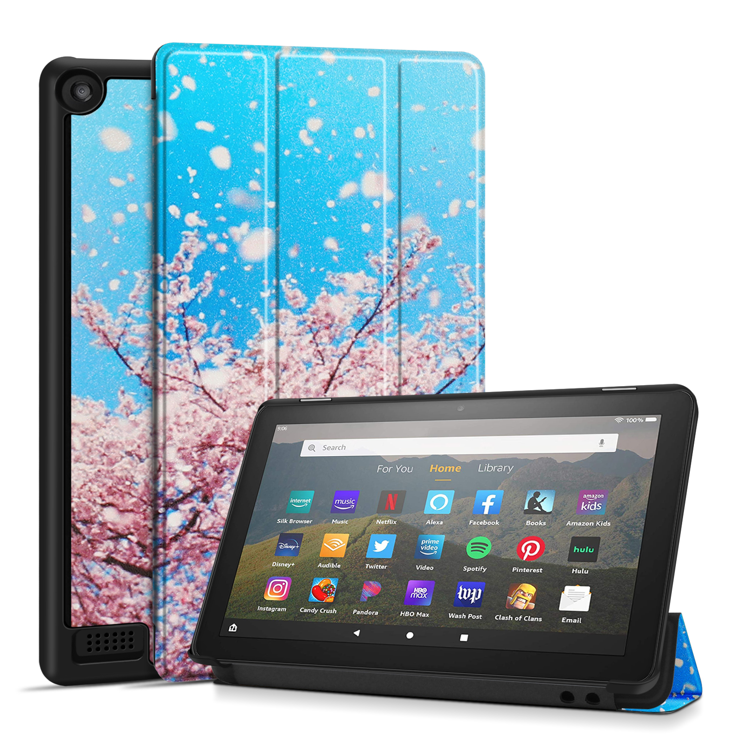Case Cover for Amazon Kindle Fire 7 Tablet 9th & 7th Generation, Smart Slim PU Leather Protective Sleeve with Auto Sleep/Wake, Flip Stand f/ 7-Inch Display 2019 2017 Release Gen (Cherry Blossom)
