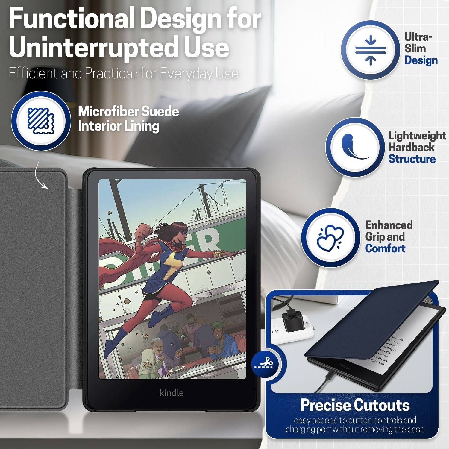 Kindle paperwhite gen12 本体 + カバー（グレー・青） Amazon.com: Flip Case for Kindle Paperwhite 12th Generation 7