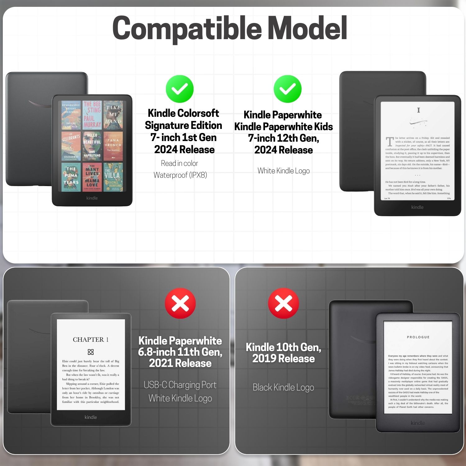 Designed specifically cover for Kindle Paperwhite 7-inch display 2024, compatible with Kindle Colorsoft Signature Edition (1st Generation), Amazon 7" Kindle Paperwhite, and Kindle Paperwhite Kids (12th Generation, 2024 Release), not compatible with other models