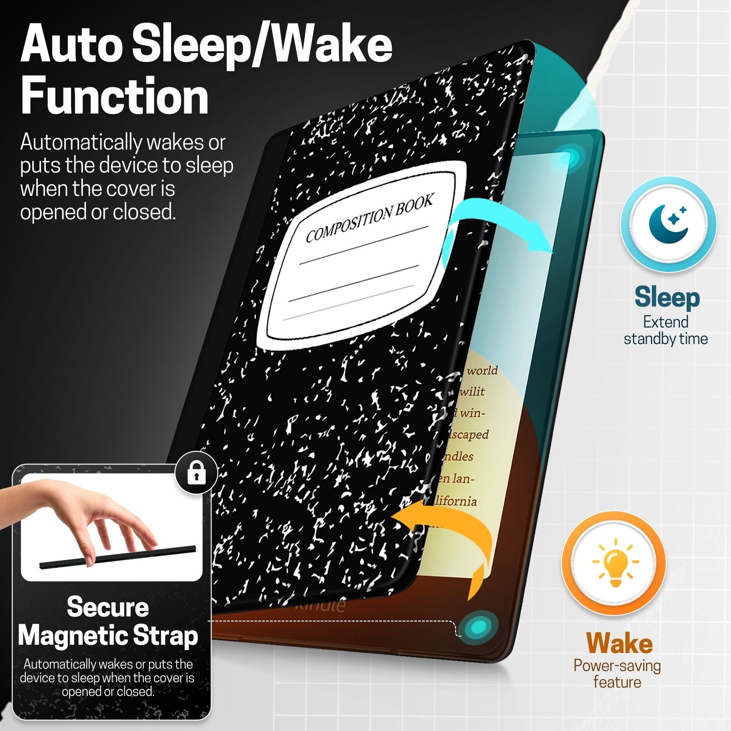 Compatible with Kindle Paperwhite covers 7 inch and Automatically wakes or puts your device to sleep when the lid is opened and closed; Cover folds back for easy one-handed reading