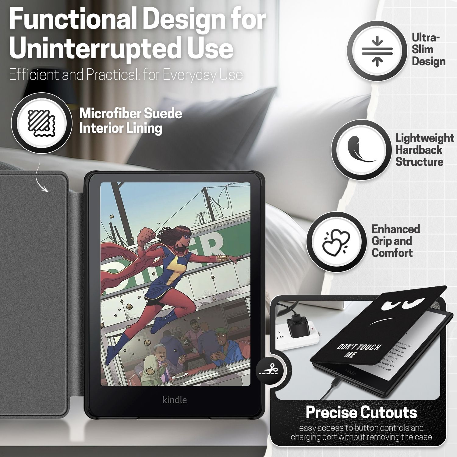 Ultra-slim lightweight protective hardback with premium quality synthetic leather; Microfiber suede interior lining to protect your device from scuffs and scratches and adds layer of protection and comfort