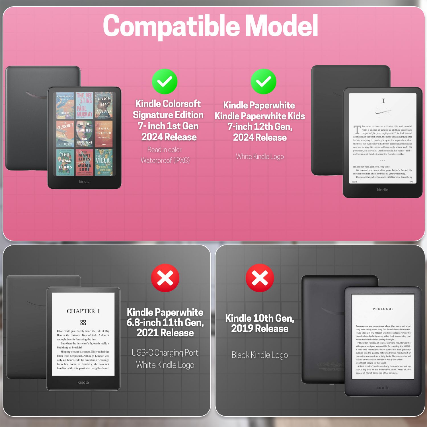 Designed specifically cover for Kindle Paperwhite 7-inch display 2024, compatible with Kindle Colorsoft Signature Edition (1st Generation), Amazon 7" Kindle Paperwhite, and Kindle Paperwhite Kids (12th Generation, 2024 Release), not compatible with other models