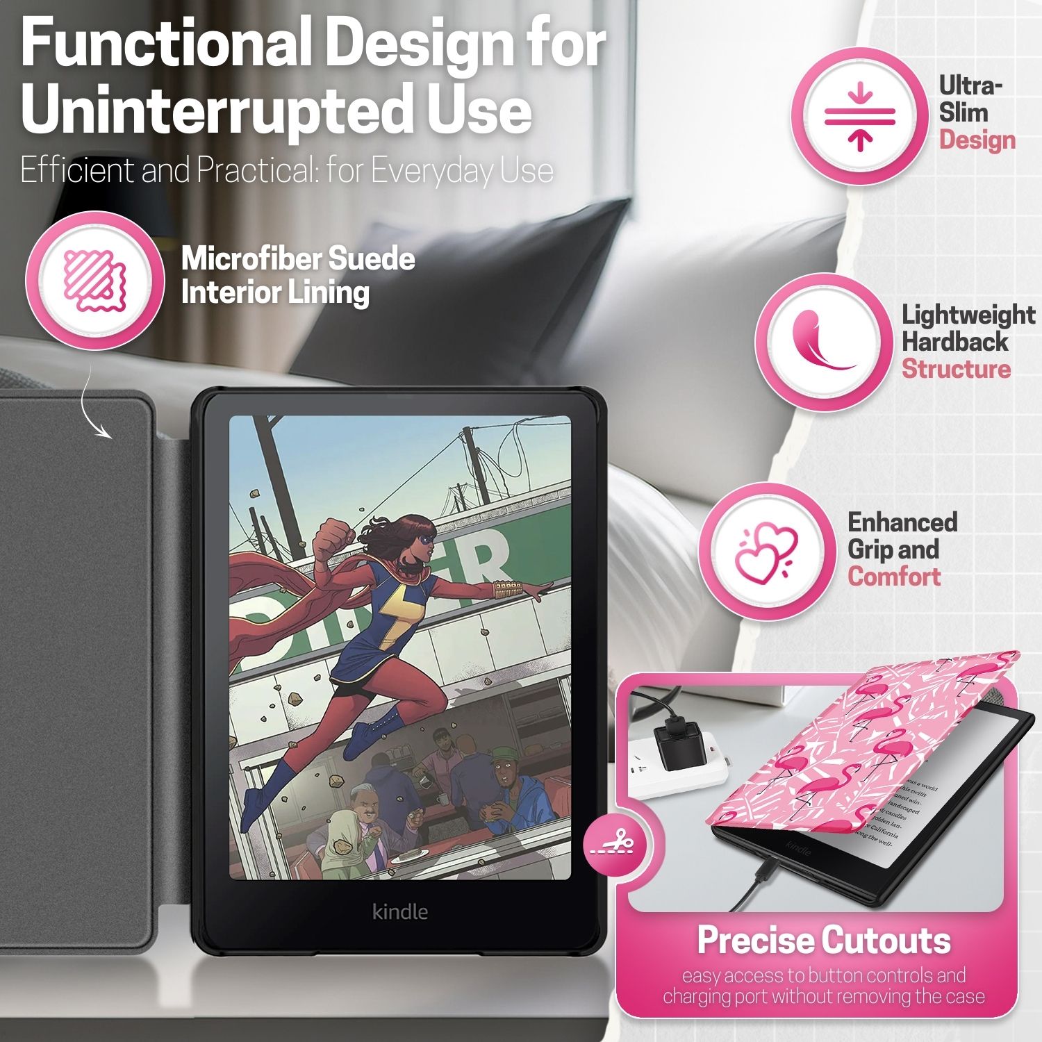Ultra-slim lightweight protective hardback with premium quality synthetic leather; Microfiber suede interior lining to protect your device from scuffs and scratches and adds layer of protection and comfort