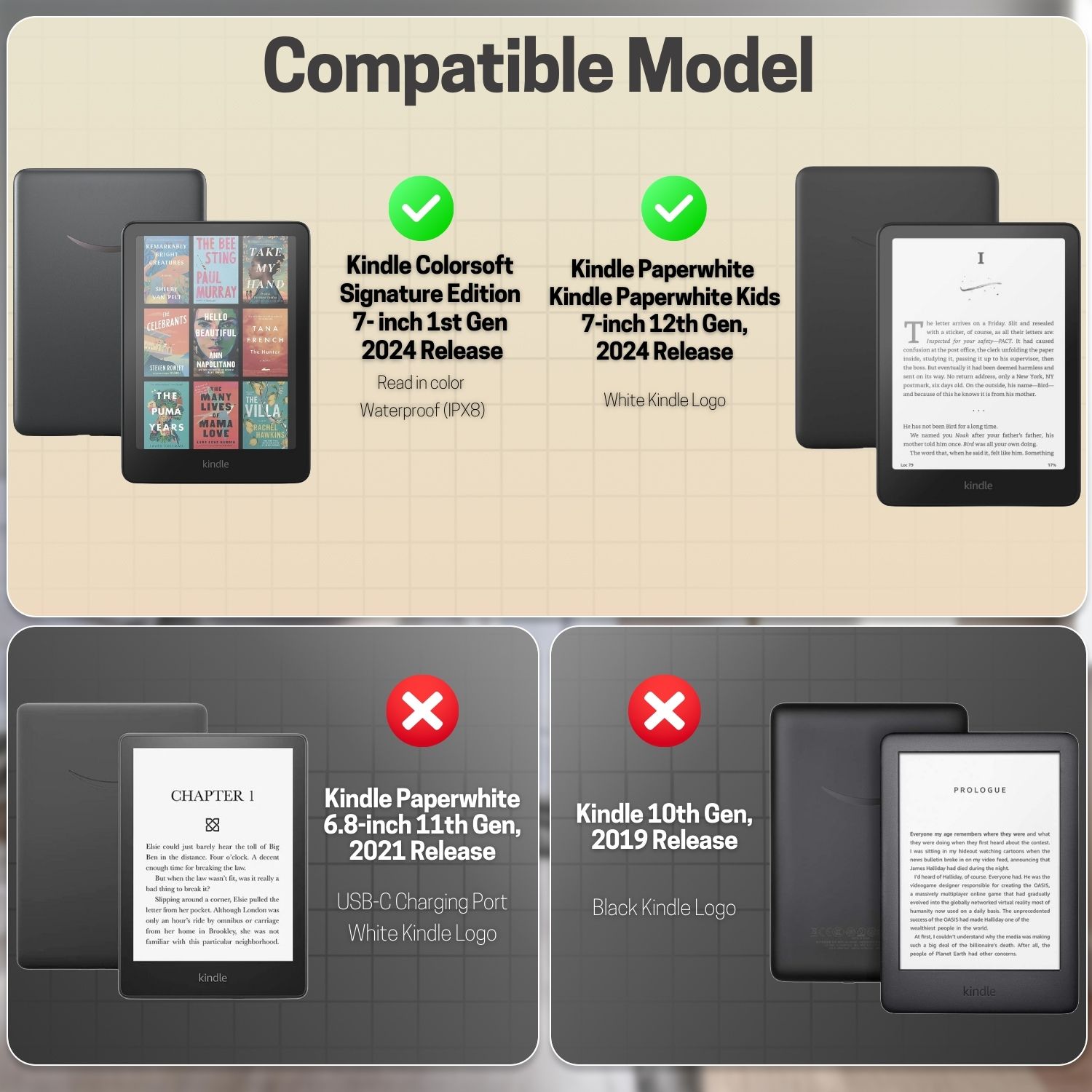 Designed specifically cover for Kindle Paperwhite 7-inch display 2024, compatible with Kindle Colorsoft Signature Edition (1st Generation), Amazon 7" Kindle Paperwhite, and Kindle Paperwhite Kids (12th Generation, 2024 Release), not compatible with other models