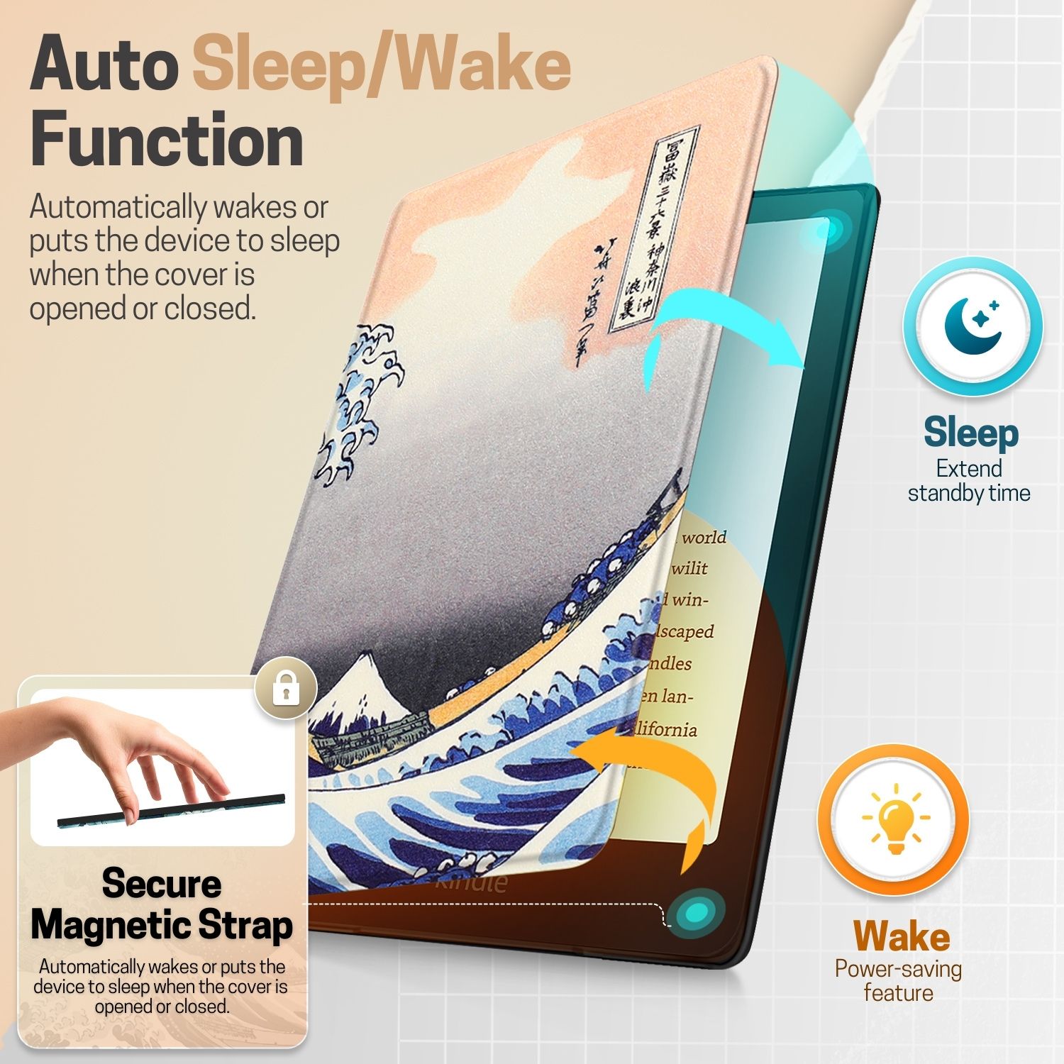 Compatible with Kindle Paperwhite covers 7 inch and Automatically wakes or puts your device to sleep when the lid is opened and closed; Cover folds back for easy one-handed reading