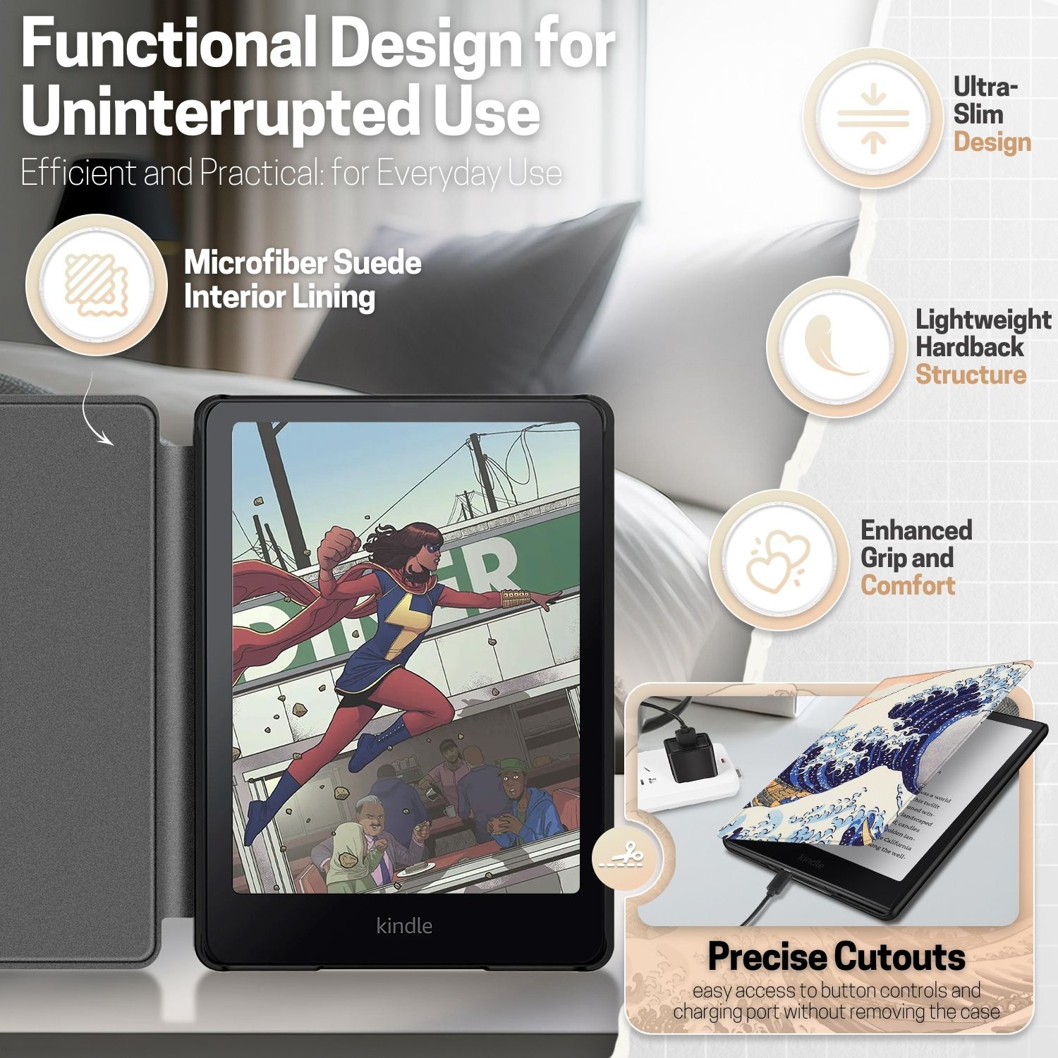 Ultra-slim lightweight protective hardback with premium quality synthetic leather; Microfiber suede interior lining to protect your device from scuffs and scratches and adds layer of protection and comfort