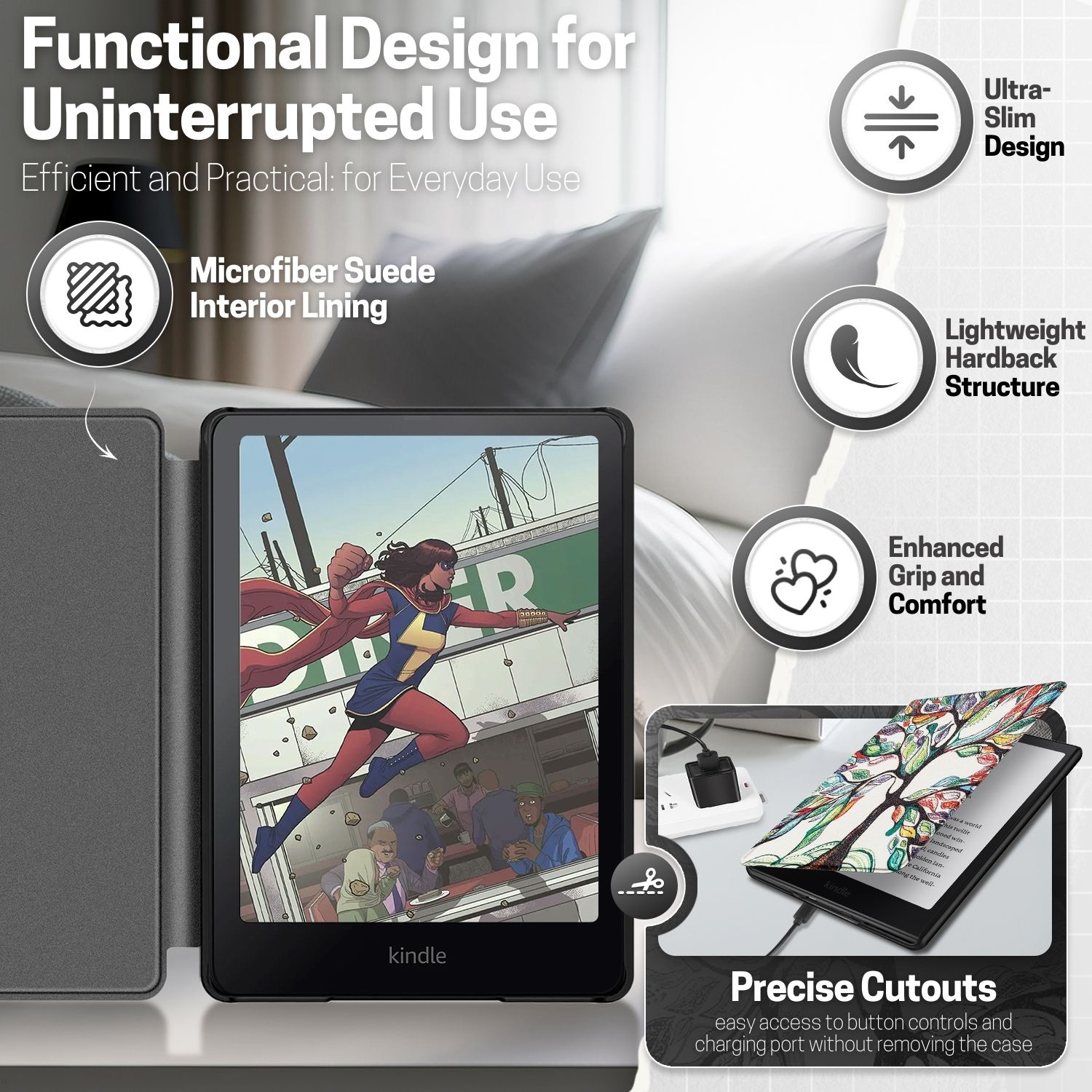 Ultra-slim lightweight protective hardback with premium quality synthetic leather; Microfiber suede interior lining to protect your device from scuffs and scratches and adds layer of protection and comfort