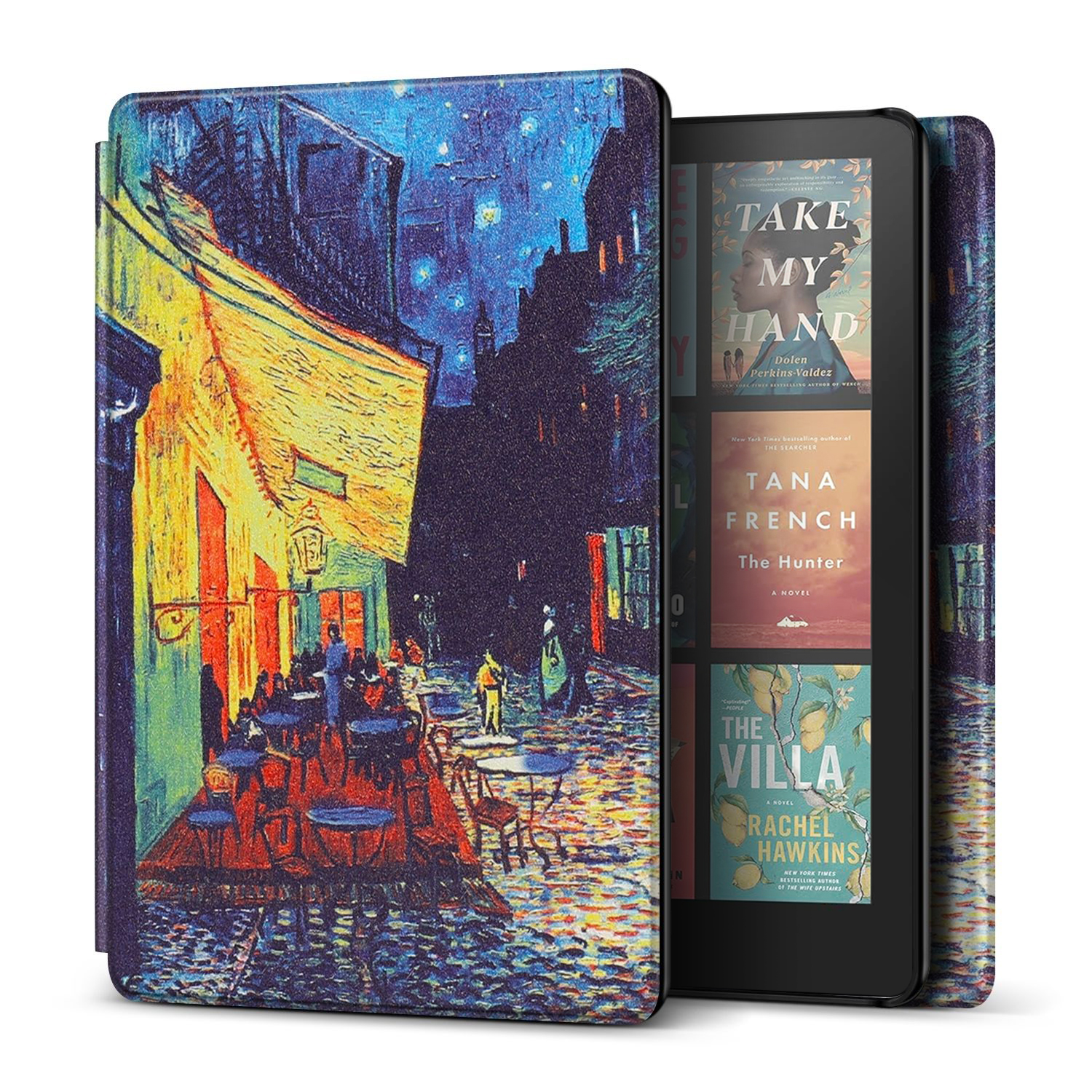TNP Case for 7" Kindle Paperwhite 12th Generation 2024 / Kindle Paperwhite Signature Edition, PU Leather Cover, Protective Sleeve Folio Case with Smart Auto Sleep/Wake, Cafe At Night