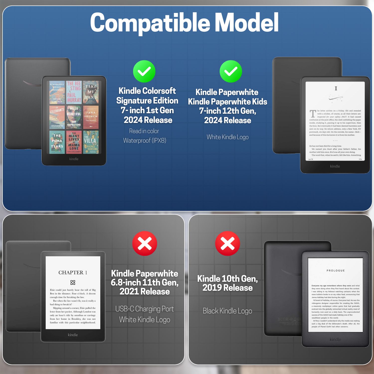 Designed specifically cover for Kindle Paperwhite 7-inch display 2024, compatible with Kindle Colorsoft Signature Edition (1st Generation), Amazon 7" Kindle Paperwhite, and Kindle Paperwhite Kids (12th Generation, 2024 Release), not compatible with other models