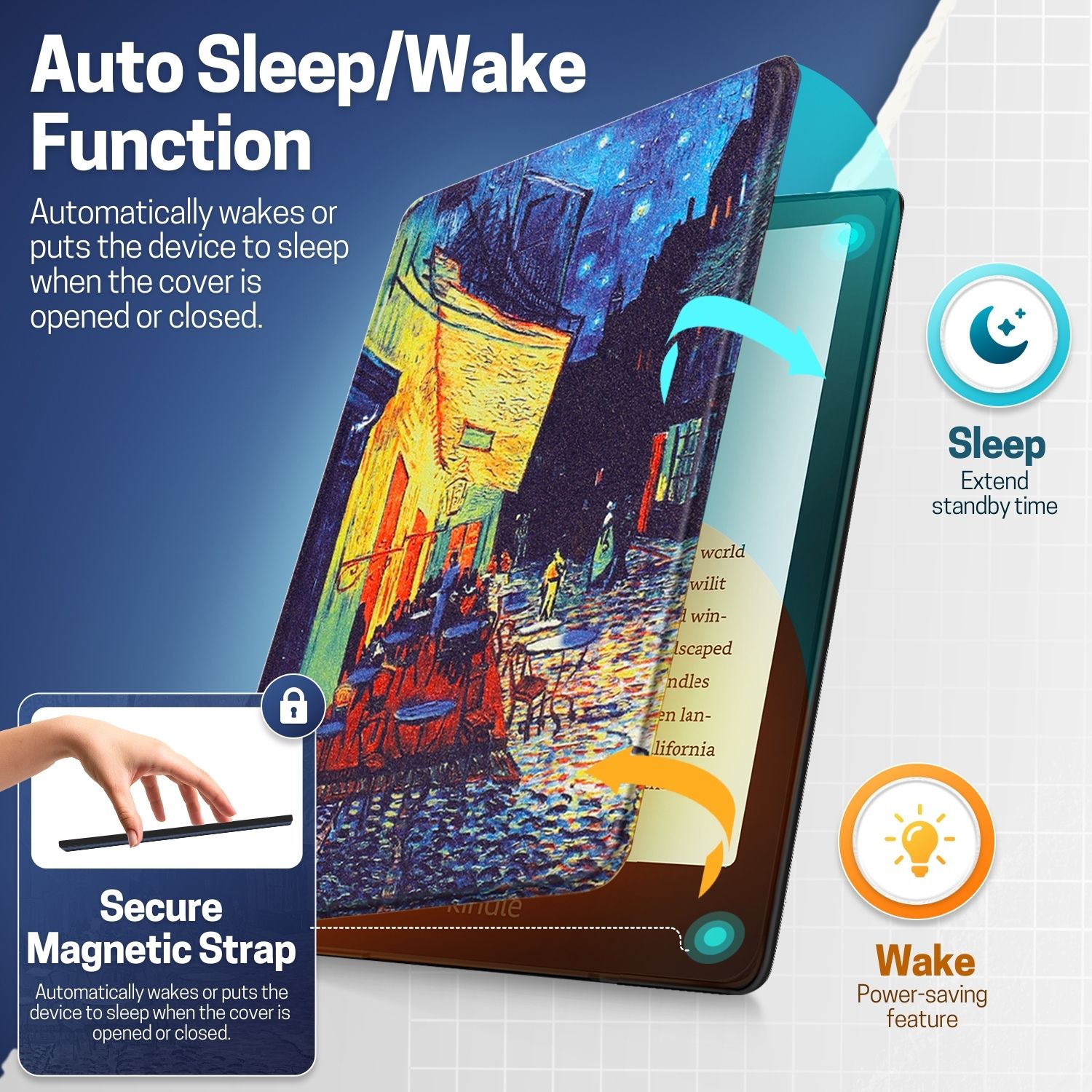 Compatible with Kindle Paperwhite covers 7 inch and Automatically wakes or puts your device to sleep when the lid is opened and closed; Cover folds back for easy one-handed reading