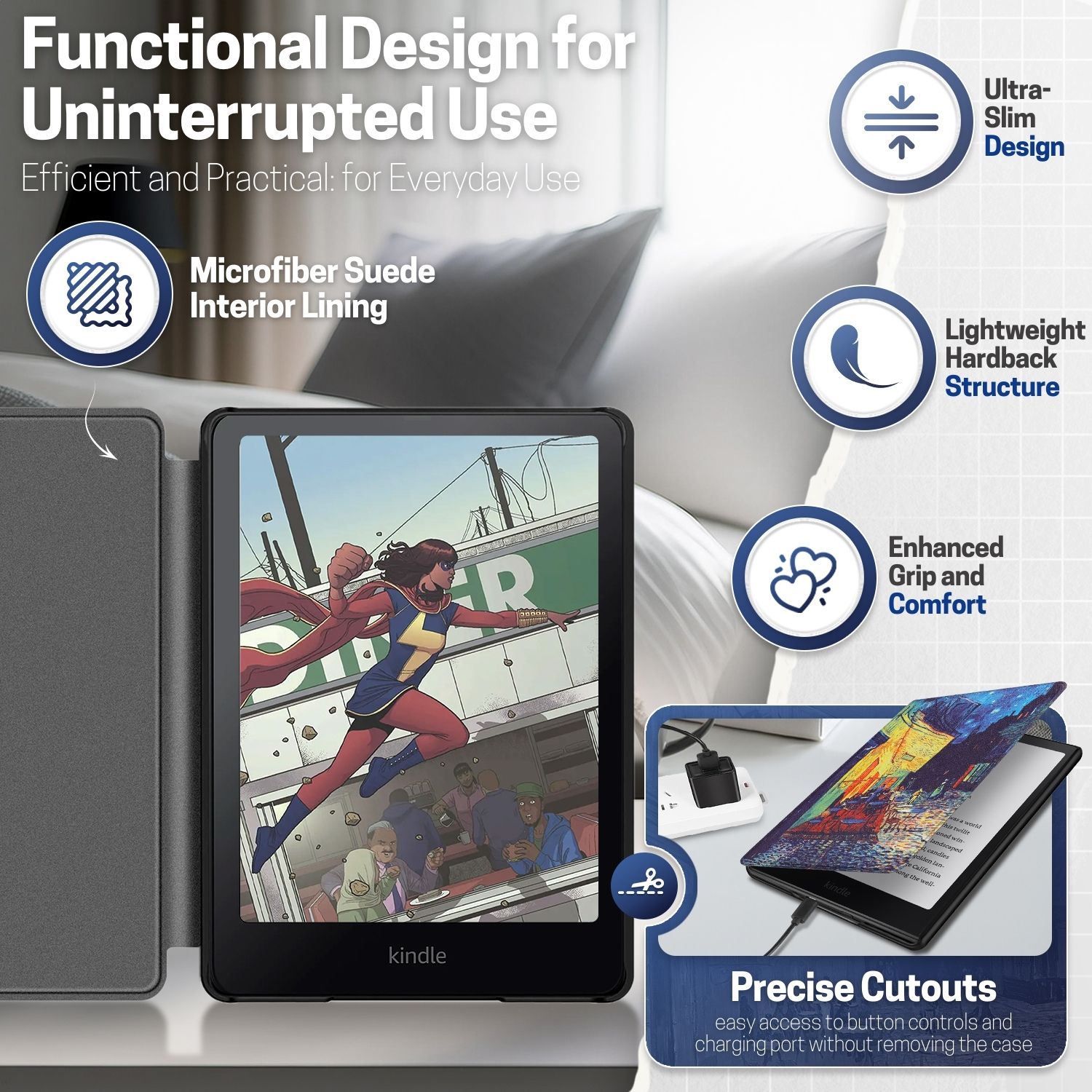 Ultra-slim lightweight protective hardback with premium quality synthetic leather; Microfiber suede interior lining to protect your device from scuffs and scratches and adds layer of protection and comfort