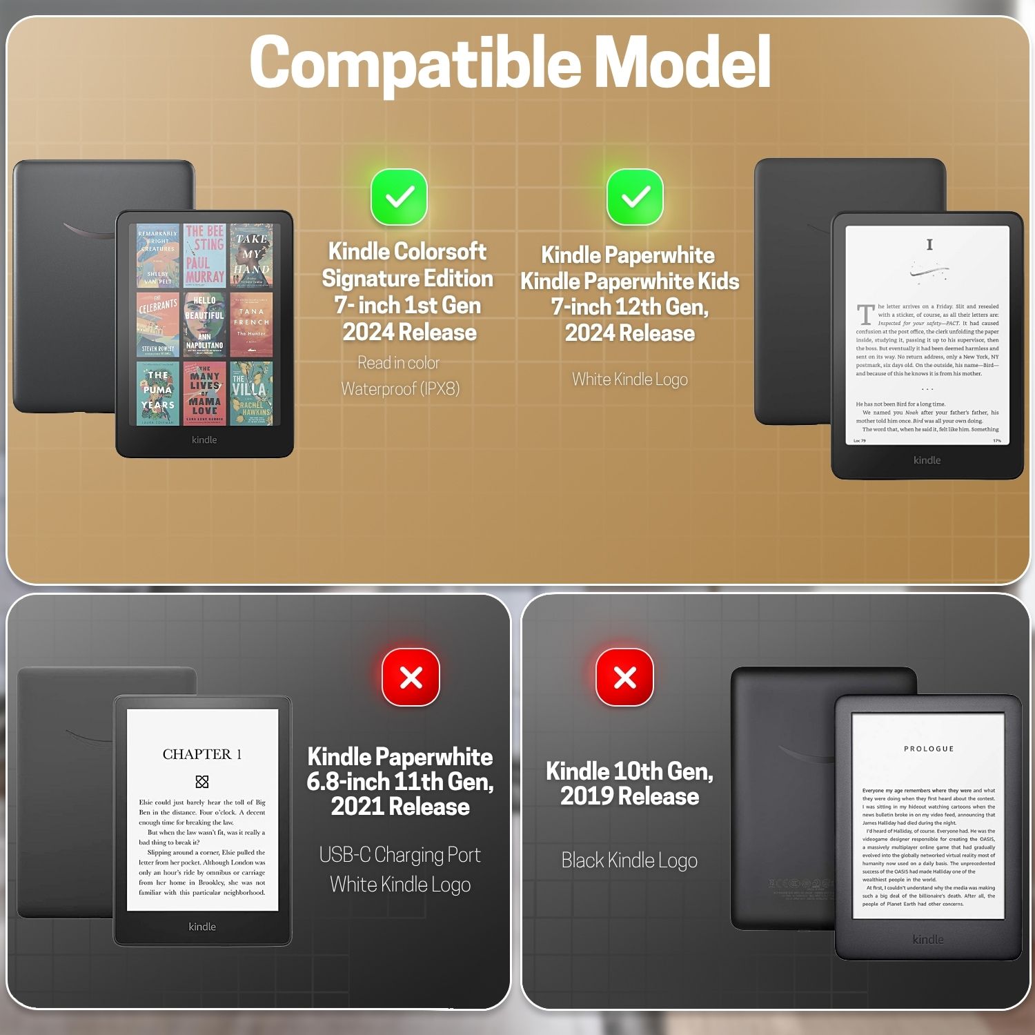 Designed specifically cover for Kindle Paperwhite 7-inch display 2024, compatible with Kindle Colorsoft Signature Edition (1st Generation), Amazon 7" Kindle Paperwhite, and Kindle Paperwhite Kids (12th Generation, 2024 Release), not compatible with other models