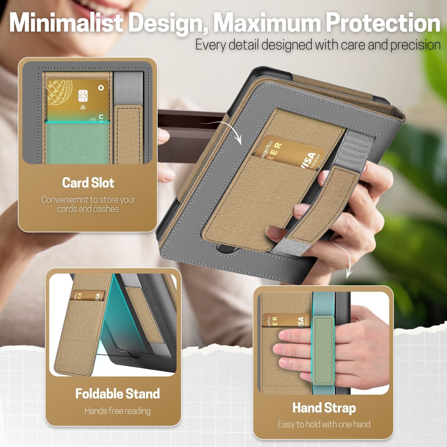Foldable Stand with Built-In Card Slot: Enjoy hands-free reading for Kindle Paperwhite 2024 case with the built-in stand, which folds into a convenient viewing position. The integrated card slot lets you store essential cards or cash, making it a perfect travel companion