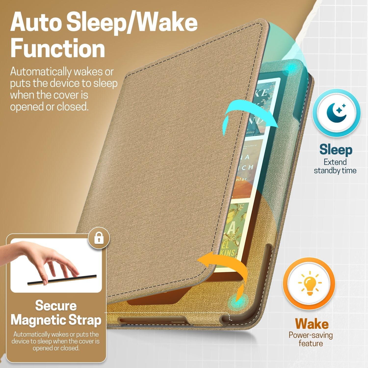 Comfortable Hand Strap for One-Handed Reading: The interior hand strap offers a secure grip, making it easier for Kindle Paperwhite Gen 12 case to be held comfortably with one hand while preventing accidental slips