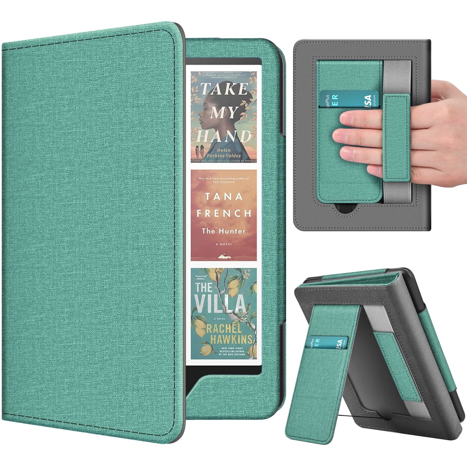 TNP Stand Case for Kindle Paperwhite 12th Generation 2024 / Kindle Colorsoft Signature Edition with Hand Strap & Card Slot - 7" PU Leather Protective Folio Cover with Auto Wake/Sleep, Green