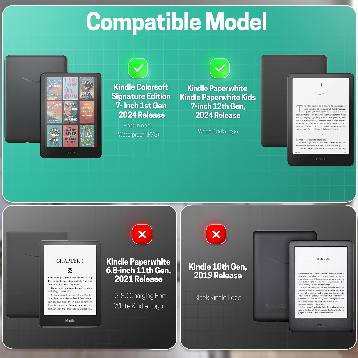 Designed specifically cover for Kindle Paperwhite 7-inch display 2024, compatible with Kindle Colorsoft Signature Edition (1st Generation), Amazon 7" Kindle Paperwhite, and Kindle Paperwhite Kids (12th Generation, 2024 Release), not compatible with other models