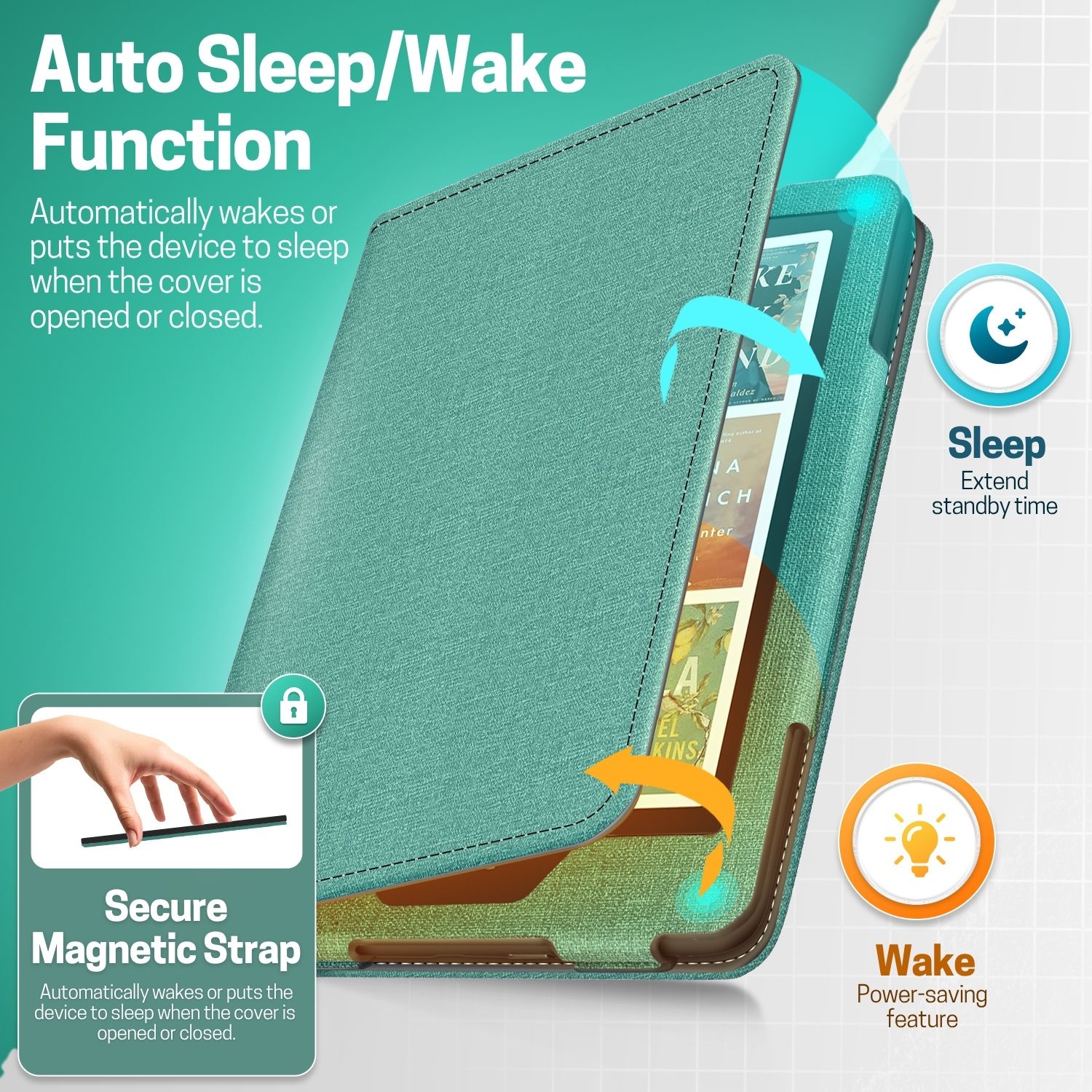 Comfortable Hand Strap for One-Handed Reading: The interior hand strap offers a secure grip, making it easier for Kindle Paperwhite Gen 12 case to be held comfortably with one hand while preventing accidental slips