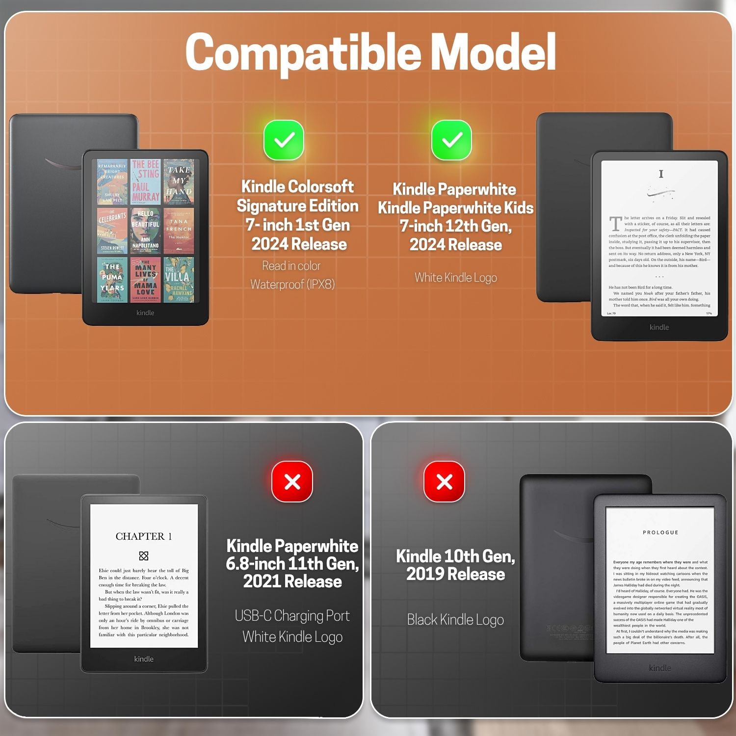 Designed specifically cover for Kindle Paperwhite 7-inch display 2024, compatible with Kindle Colorsoft Signature Edition (1st Generation), Amazon 7" Kindle Paperwhite, and Kindle Paperwhite Kids (12th Generation, 2024 Release), not compatible with other models