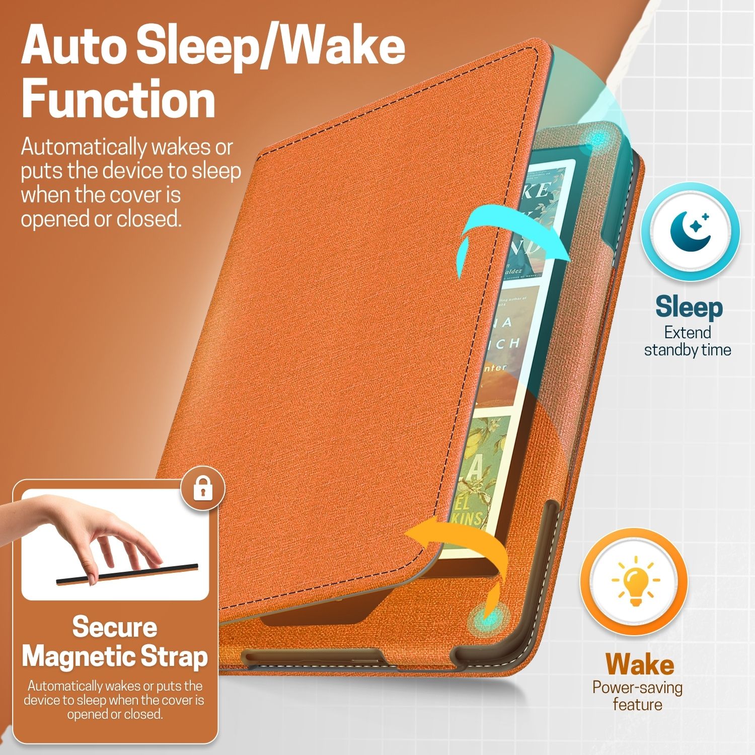 Comfortable Hand Strap for One-Handed Reading: The interior hand strap offers a secure grip, making it easier for Kindle Paperwhite Gen 12 case to be held comfortably with one hand while preventing accidental slips