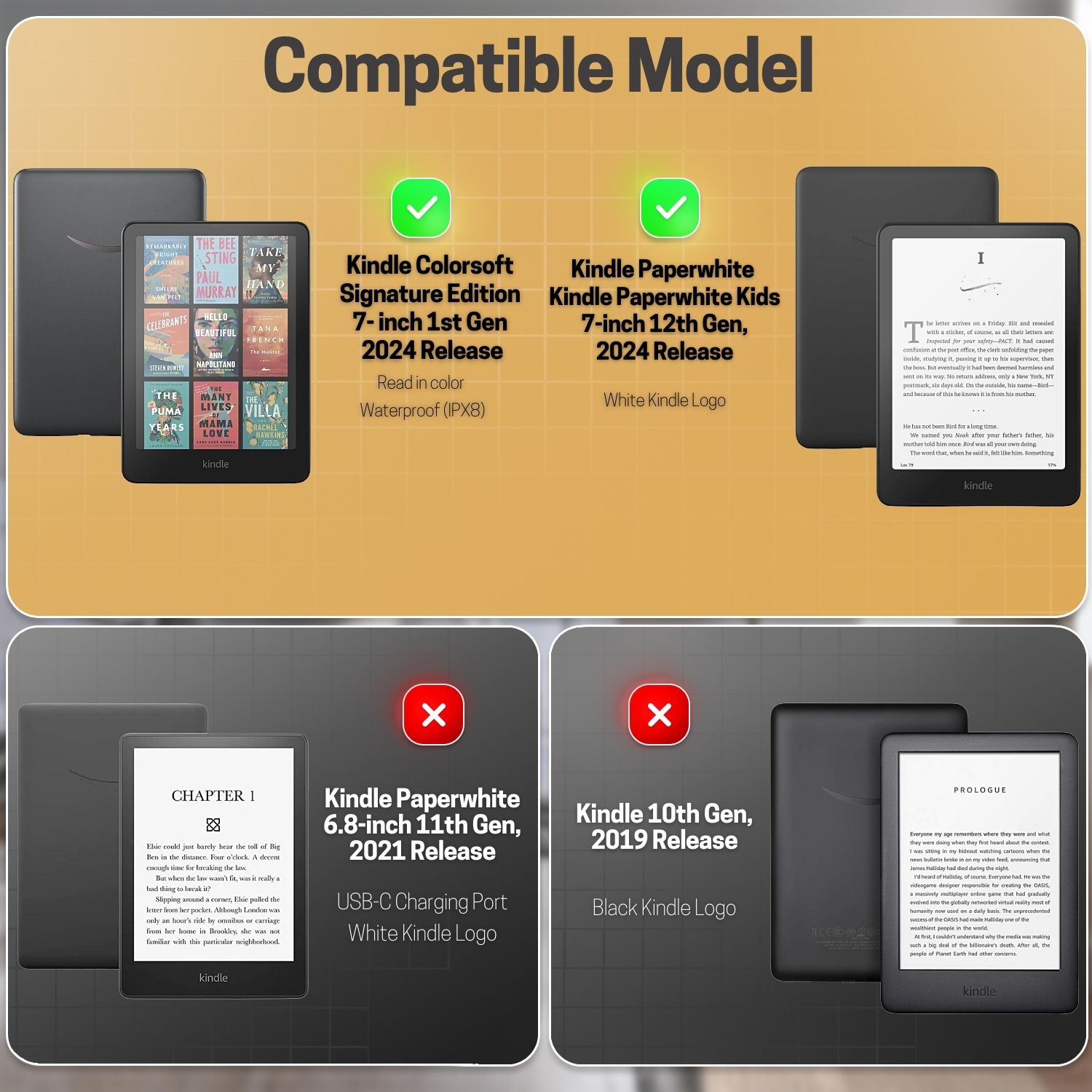 Designed specifically cover for Kindle Paperwhite 7-inch display 2024, compatible with Kindle Colorsoft Signature Edition (1st Generation), Amazon 7" Kindle Paperwhite, and Kindle Paperwhite Kids (12th Generation, 2024 Release), not compatible with other models
