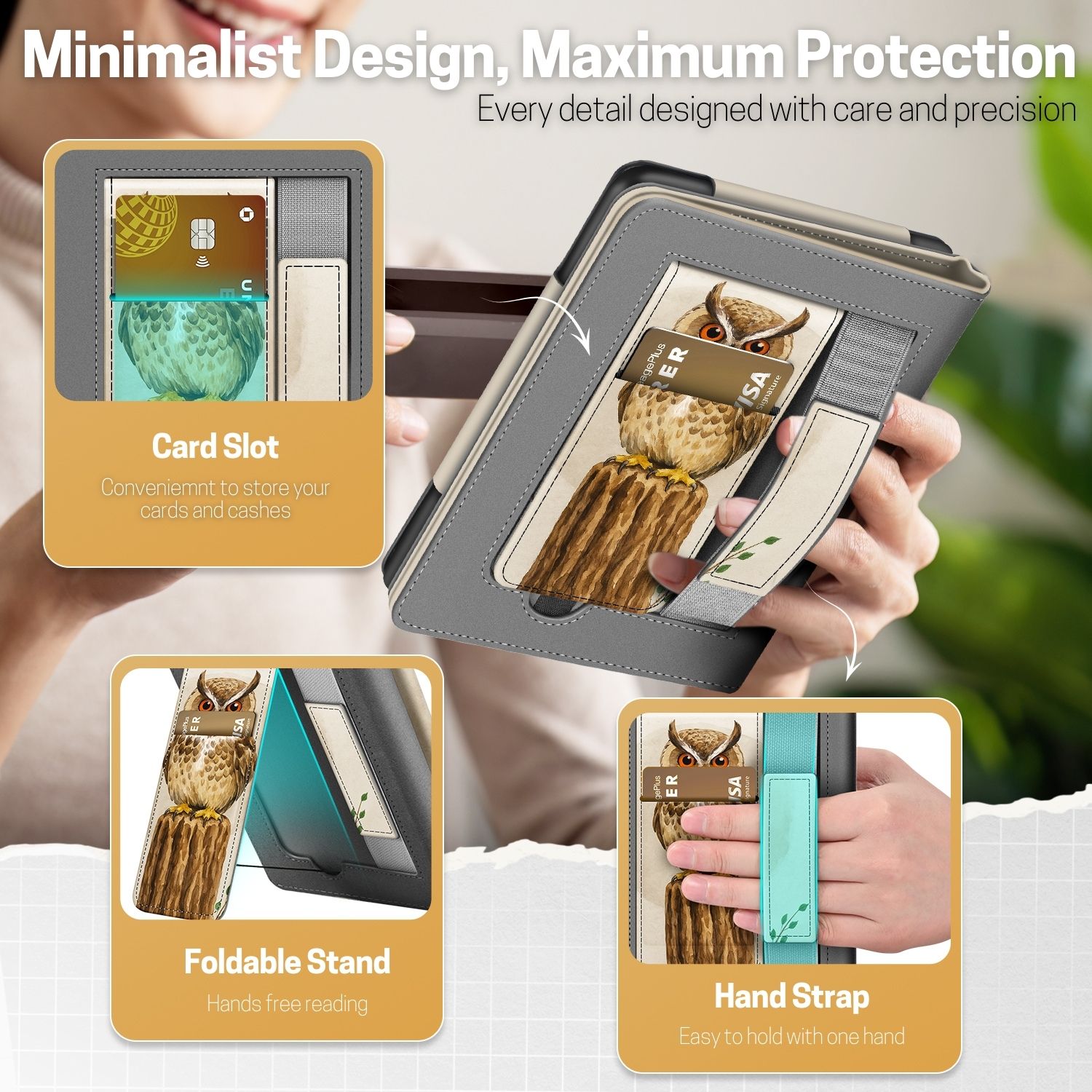 Foldable Stand with Built-In Card Slot: Enjoy hands-free reading for Kindle Paperwhite 2024 case with the built-in stand, which folds into a convenient viewing position. The integrated card slot lets you store essential cards or cash, making it a perfect travel companion
