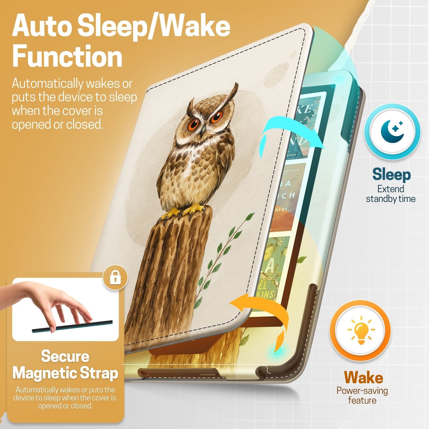 Comfortable Hand Strap for One-Handed Reading: The interior hand strap offers a secure grip, making it easier for Kindle Paperwhite Gen 12 case to be held comfortably with one hand while preventing accidental slips