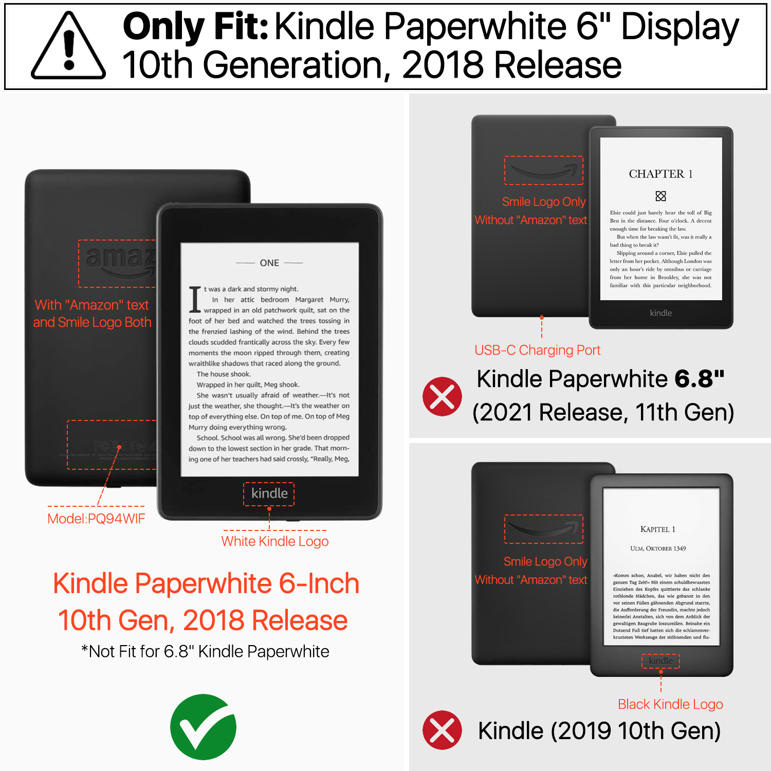 Case for Kindle Paperwhite 10th Gen E-reader Slim Smart Cover