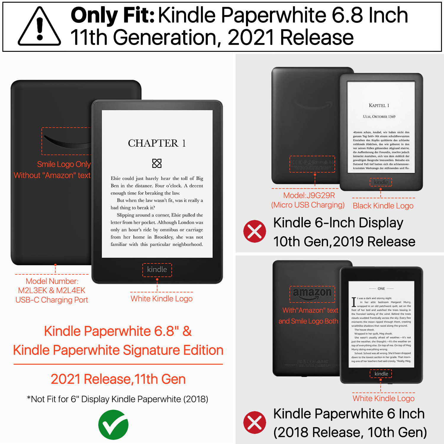 Designed specifically for 6.8-Inch Kindle E-reader, compatible with Amazon 6.8" Kindle Paperwhite, Model: M2L3EK / Kindle Paperwhite Signature Edition, Model: M2L4EK (11th Generation, 2021 Release), not compatible with other models