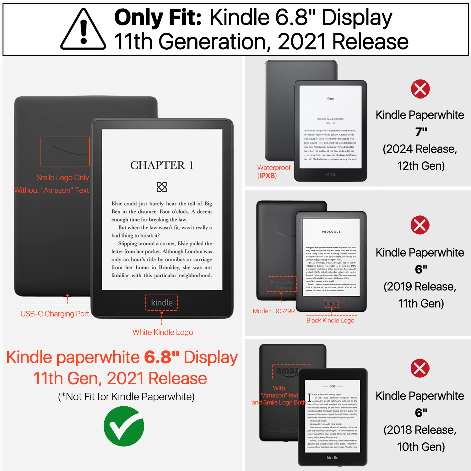 Designed specifically cover for Kindle Paperwhite 6.8 display 2023, compatible with Amazon 6.8" Kindle Paperwhite, Model: M2L3EK / Kindle Paperwhite Signature Edition, Model: M2L4EK (11th Generation, 2021 Release), not compatible with other models