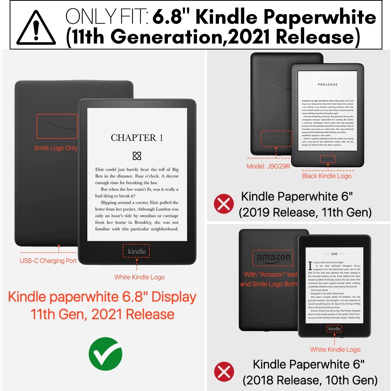 Designed For Kindle Paperwhite 2021 - Perfect fit for Amazon All-New 6.8" Kindle Paperwhite and Kindle Paperwhite Signature Edition E-Reader (11th Generation - 2021 Release). Will not fit older generation Kindle models