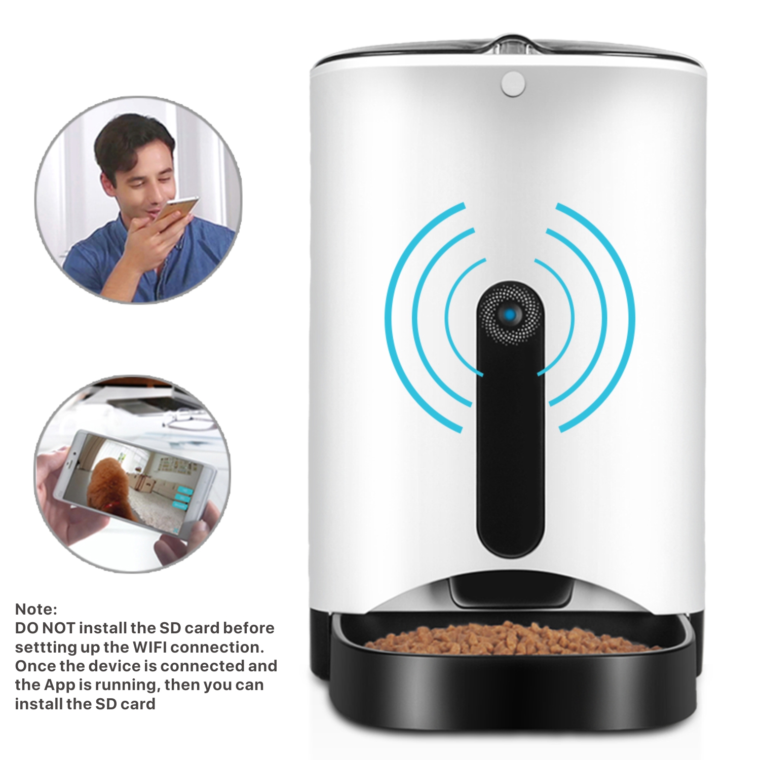 Customizable Feeding - The Smart Pet Feeder enables you to set times as well as food quantity to feed your pet automatically or choose to do a manual feeding on your mobile device instantly; Your mobile device can be used to control your pet feeder from wherever you are through the mobile app