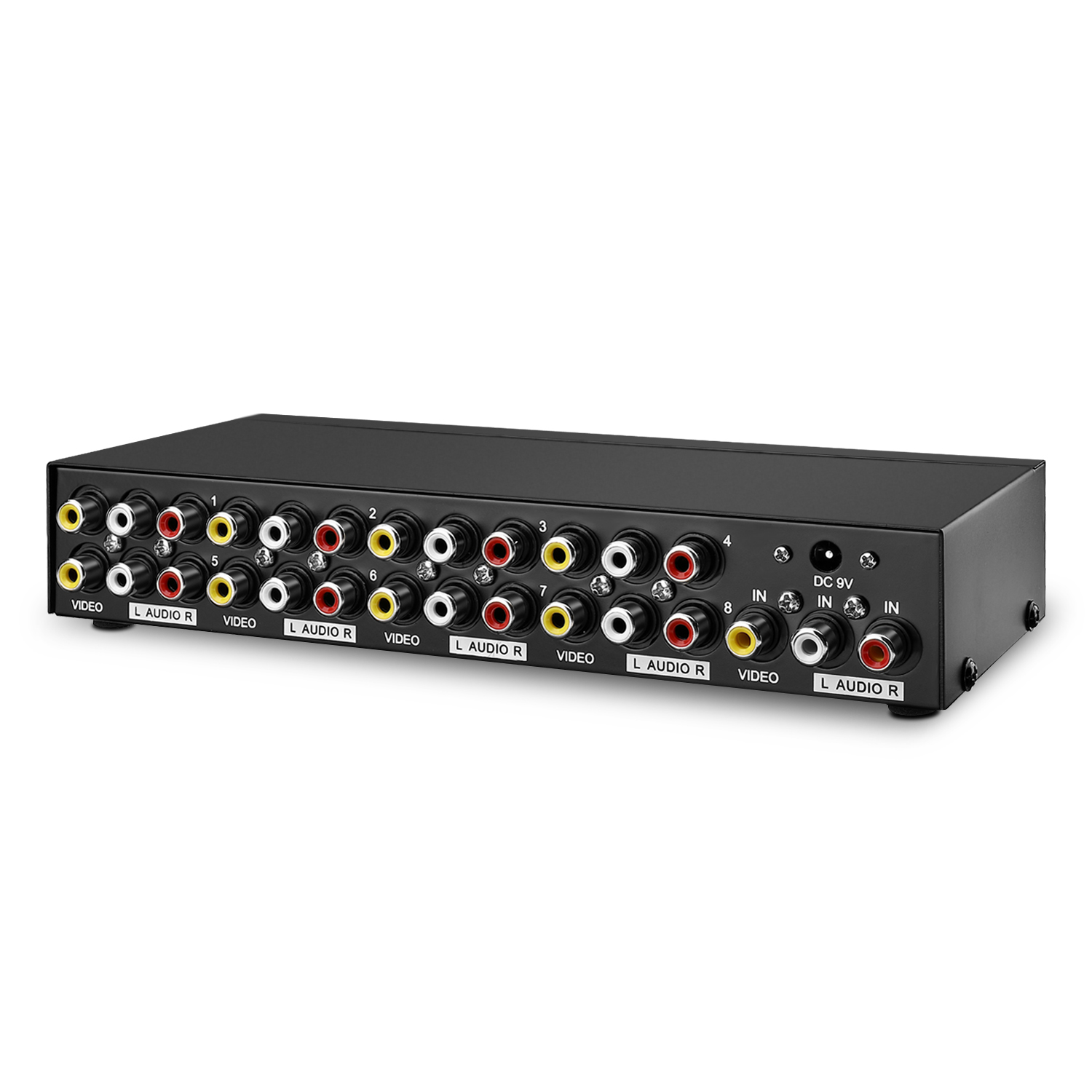 Distributes a single A/V signal to eight Components