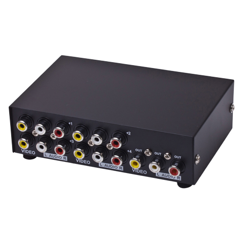 4 Port Input 1 Output Audio Video AV RCA Switch Box 4 Ways Selector Box ...