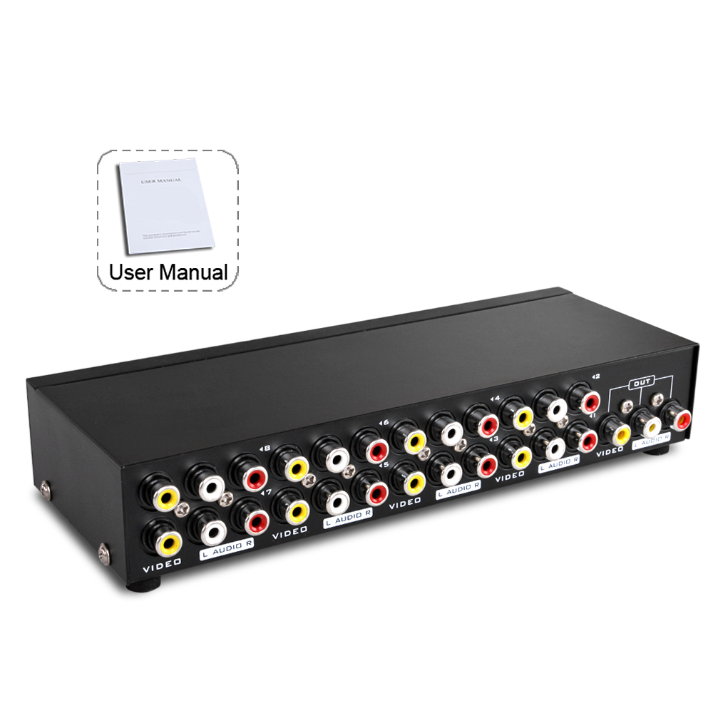 AV Switch Box Switcher Selector 8 Way Port RCA Stereo Audio Video