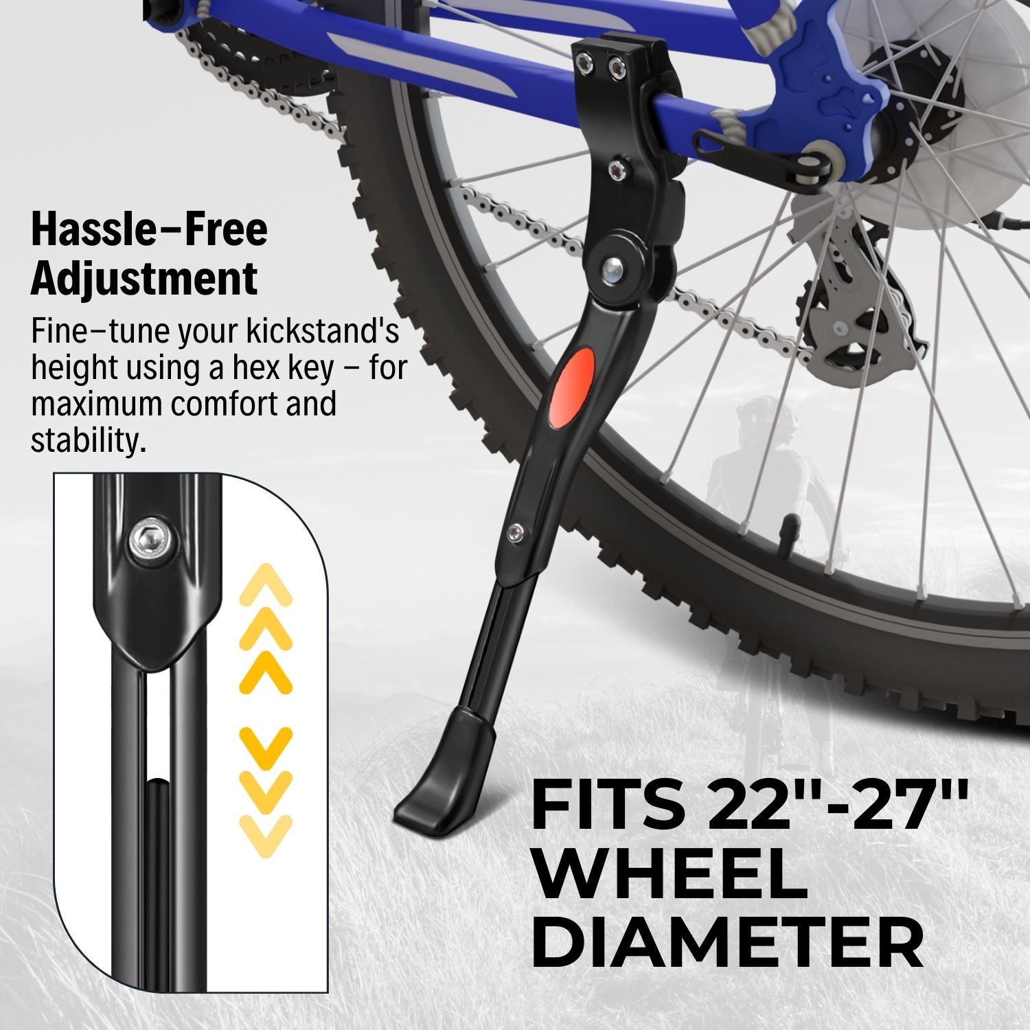 A Must Bike Accessory - It features non-slip rubber padding, to ensure more resting stability, prevents slipping on wet surfaces and sinking in mud. Park your bicycle conveniently with this bike kickstand