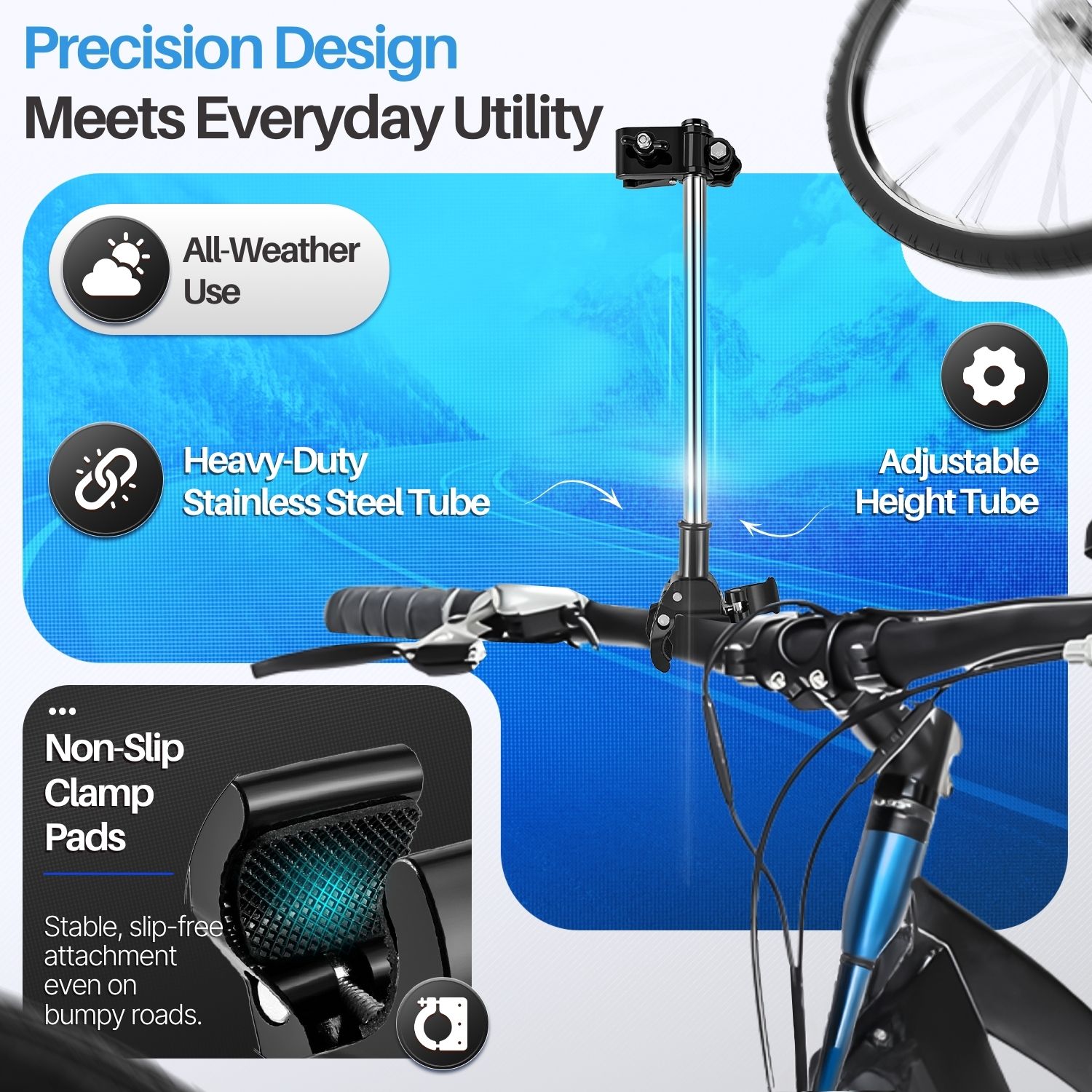 Bicycle Umbrella Holder Mount Stand, Handlebar Universal Clamp