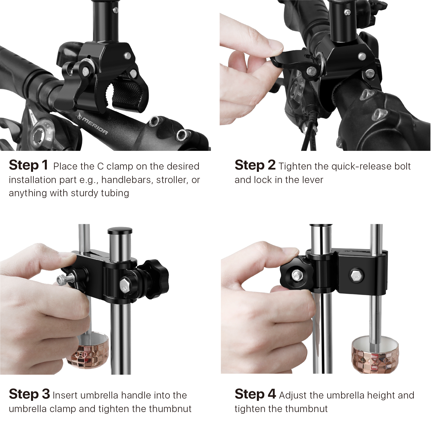 Bicycle Umbrella Holder Mount Stand, Handlebar Universal Clamp ...